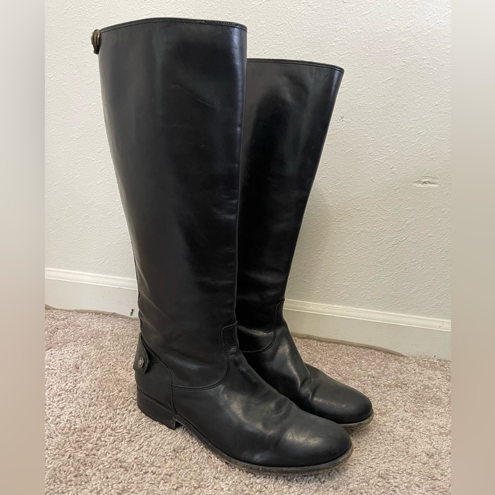 Women's Melissa Button Back Zip Frye Black Leather Tall Riding Boots Size 10